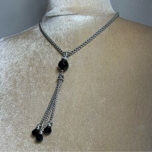 Lariat dangle tassel glass beads silver tone Necklace